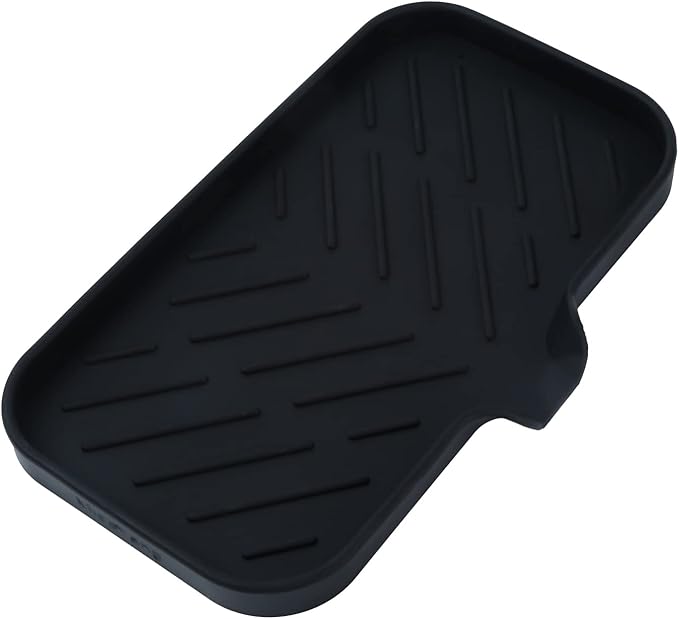 Silicone Bathroom Soap Dishes with Drain Spout-Bathroom and Kitchen Sink Organizer,Sponge Holder,Dish Soap Tray,Perfect for Dispenser,Scrubber,Bottle,Cup on Sink or Counter-Black 9.6"×5.3"