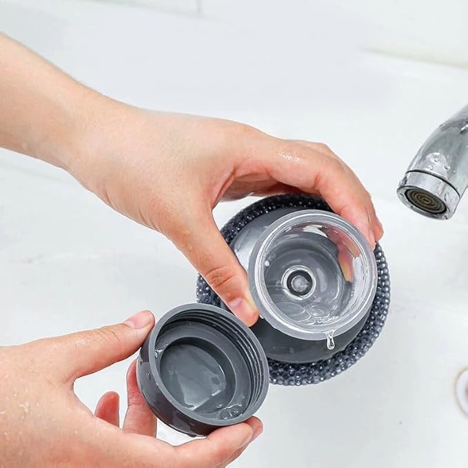 Dispensing Steel Wool Scrubber, Heavy Duty Stainless Scouring Pad with Dispenser, Brush with Soap Dispenser, Steel Sponge Scourer for Kitchen, Dishes, Pan, Stove, Grill, Cast Iron 1+4
