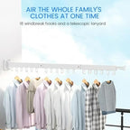 Clothes Drying Rack Wall Mounted Retractable, Aluminum Collapsible Laundry Organizer, Space-Saver Hanger Holds Quilts for Bedroom Bathroom Balcony (White)