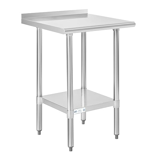 Hally Stainless Steel Table for Prep & Work 24 x 24 Inches, NSF Commercial Heavy Duty Table with Undershelf and Backsplash for Restaurant, Home and Hotel