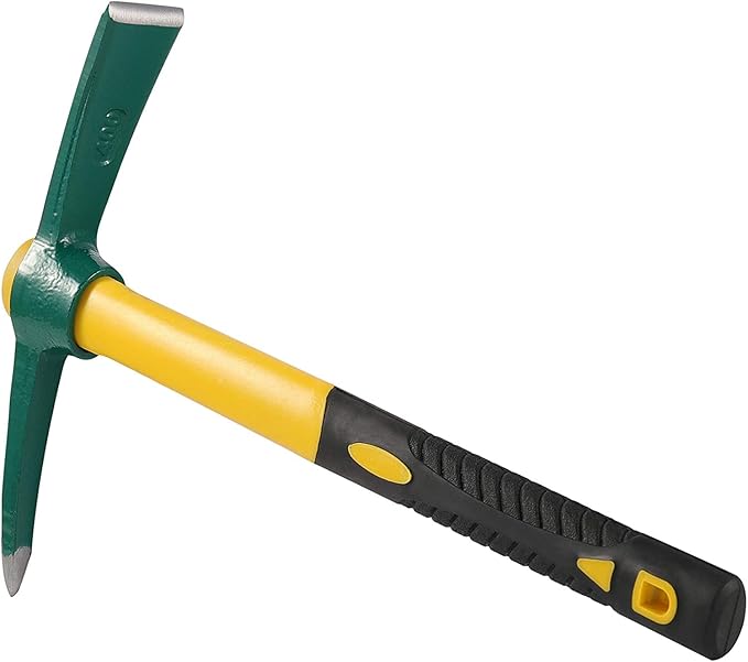 JEUIHAU 15 Inches Pick Mattock Hoe, Forged Adze Hoe with Plastic Coated Fiberglass Handle, 1.5 Lb Weeding Mattock Hoe for Gardening, Loosening Soil, Camping, Planting