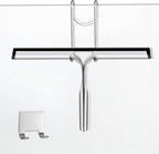 10-Inch Shower Squeegee for Glass Doors, Stainless Steel Shower Squeegee with Shower Door Hook & Adhesive Hook, Multi-Purpose Bathroom Squeegee for Glass, Door, Mirror and Window (Silver)