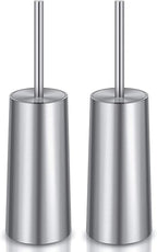 Toilet Brush and Holder, 2 Pack Toilet Brush with 304 Stainless Steel Long Handle, Toilet Bowl Brush for Bathroom Toilet-Ergonomic, Elegant,Durable (Silver)