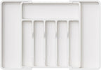 Lifewit Silverware Drawer Organizer, Expandable Utensil Tray for Kitchen, BPA Free Flatware and Cutlery Holder, Adjustable Plastic Storage for Spoons Forks Knives, Large, White