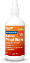 Amazon Basic Care Premium Saline Nasal Moisturizing Spray, Non-Medicated Relief for Dry, Irritated Nose, 3 fl oz (Pack of 1)
