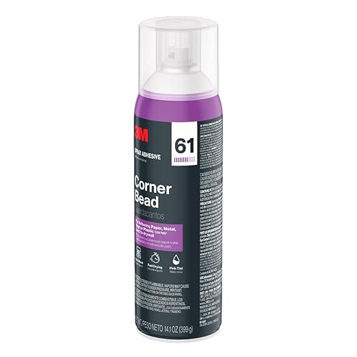 3M Corner Bead 61 Spray Adhesive, 14.1 oz., Low VOC, Quick Bond, Fast Drying, Pink Tint for Adhering Paper or Plastic Corner Bead to Drywall (61-NAT)