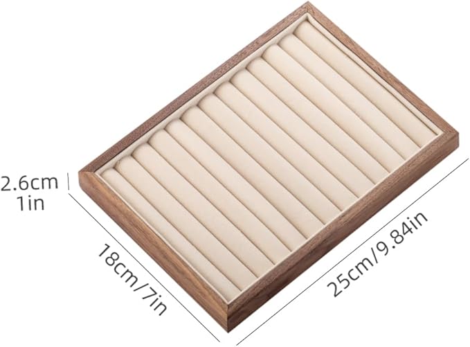 12-Line Black Walnut Wooden Jewelry Tray with Velvet Lining - Premium Ring & Earrings Storage Organizer for Drawers, Luxury Jewelry Display Tray, Elegant Jewelry Organizer for Women