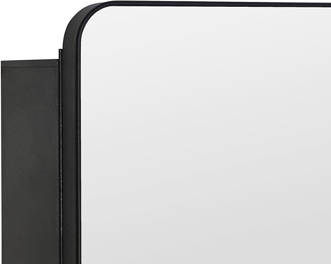Black Bathroom Mirror Medicine Cabinet with Round Corner Framed Door 30 x 25.6 inch, Recessed or Surface Mount, with Adjustable Glass Shelves
