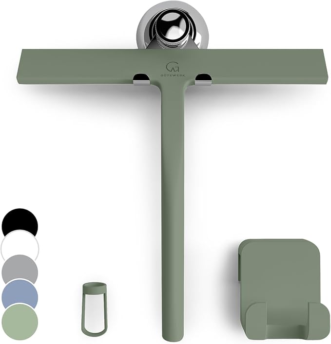 GÜTEWERK Shower Squeegee for Glass Doors, Silicone Window Squeegee, Bathroom and Glass Cleaning - Green - 9 Inch