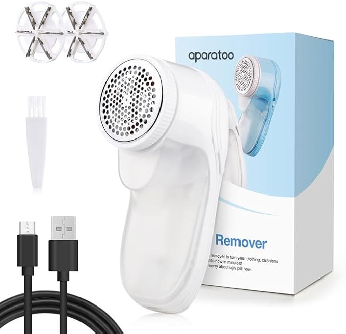 Fabric Shaver, Lint Remover for Clothes, Electric Lint Remover with 3 Replaceable Blades, Removes Fabric Pills, Rechargeable Sweater Defuzzer Pill Remover (White)