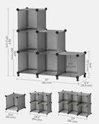 SONGMICS 6 Cube Storage Organizer, Modular Bookshelf, DIY Closet Organizers and Storage, Plastic Stackable Shelves, 11.8 x 11.8 x 11.8 Inch Cubes, with Feet and Rubber Mallet, Gray ULPC06G
