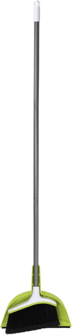 Casabella Basics 2-Piece Angled Broom and Dustpan Set, 44" Angled Broom with Long Handle and Dustpan, Silver/Green