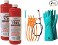 Drain Clog Remover Bundle with Two 32 fl oz Drain Cleaner Bottles, Cleaning Tools & Protective Gloves - 6 Items - Heavy-Duty Acid Formula for Tough Kitchen Sink & Shower Clogs