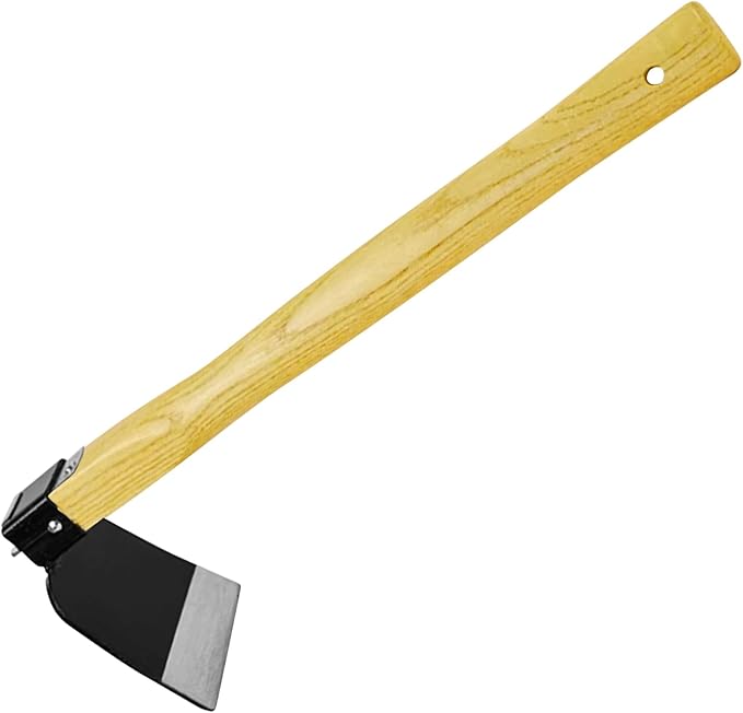 15 Inch Japanese Style Hoe, Heavy Carbon Steel Wide Hoe，Solid Wood Handle，Garden Hoe for Digging，Gardening Tool, for Digging, Weeding, and Planting (1, Black & Wood Color)