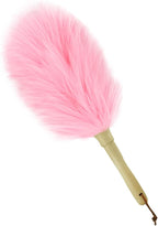 Lambswool Duster 14'' Length Solid Wooden Handle Leather Hang Strap for Cleaning Ceiling Fans Window Blinds Computer Furniture Figurines TV Natural Feather Duster,Pink