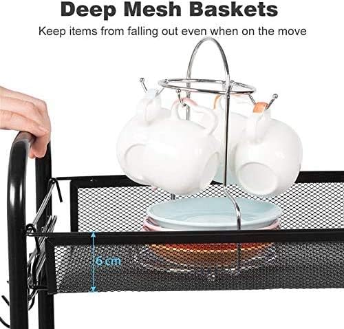 JANE EYRE 5-Tier Rolling Utility Storage Rack Cart on Wheels, Trolley Craft cart, Multi-Purpose Organizer Shelf, Black