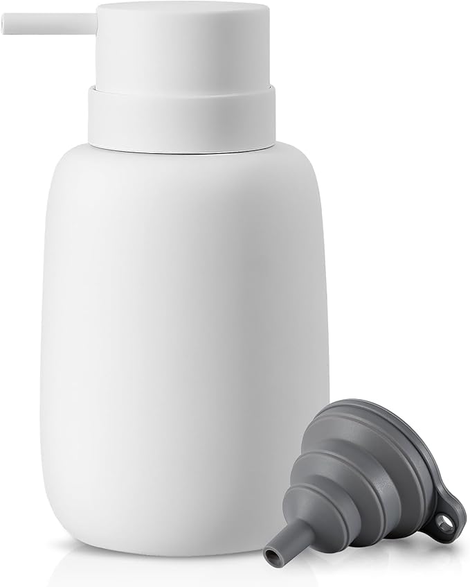 Matte White Soap Dispenser Bathroom,Ceramic Soap Dispenser Lotion Pump Dish Soap Dispenser for Kitchen,16oz Refillable Liquid Hand Wash Dispenser for Bathroom (Rubber Paint)