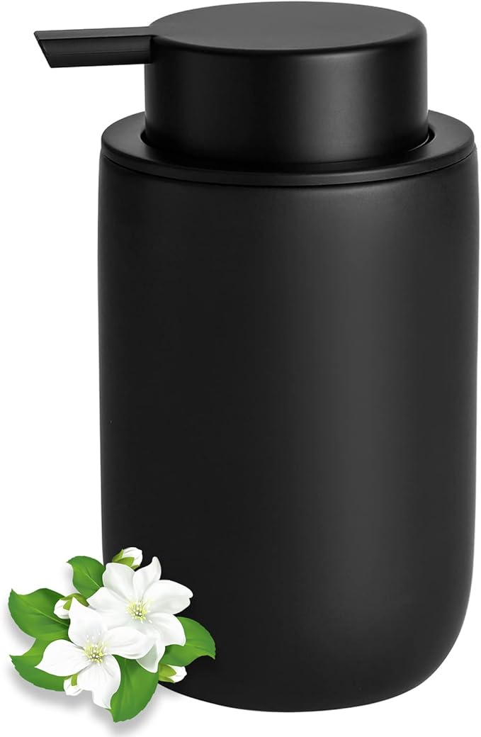 Hand Soap Dispenser for Bathroom Decro, Ceramic Liquid Pump Bottles Refillable Dish Dispenser for Kitchen Farmhouse Colleage Dorm, Matte Black