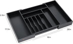 Premium Silverware, Flatware and Utensil Organizer for Kitchen Drawers, Food-Safe Contract Grade, Expandable from 16 to 28 In, Black Bamboo