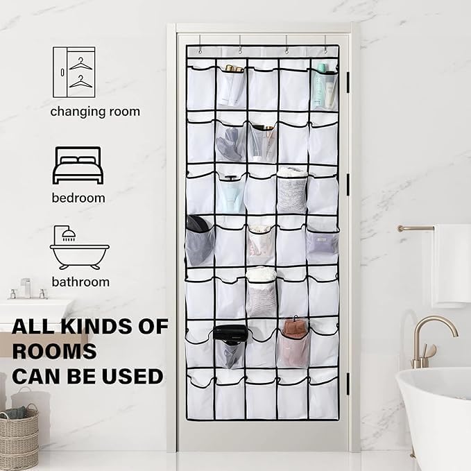 40 Mesh Pocket Over the Door Shoe Organizer,Hanging Shoe Rack for Closet Storage Holder for Dorm Room College Classroom Storag(Grey)