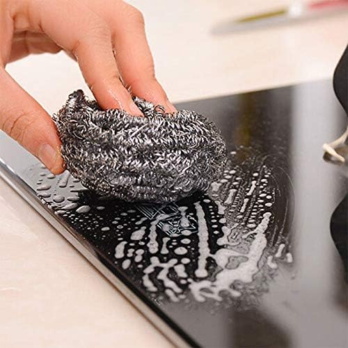 TopHomer 6 Pcs Stainless Steel Wire Balls Scrubbing Scouring Pad for Removing Heavy Dirty Home Cleaning Tools Easy to Clean