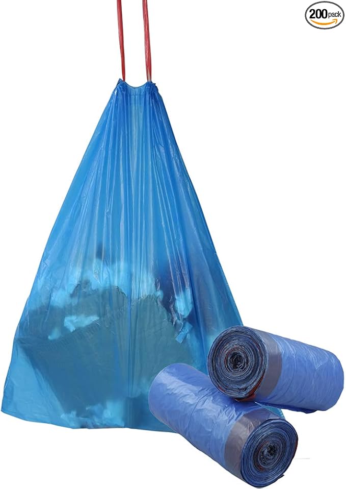 Fiaze Drawstring Trash Bags, 6 Gallon, 200 Counts (Blue)