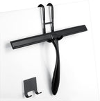 Shower Squeegee for Glass Doors,12-Inch Shower Glass Squeegee, Matte Black Shower Squeegee for Shower Doors,Mirror,Windows, with Shower Door Hook and Adhesive Hook