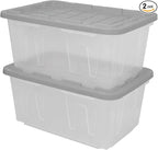 CX BLACK & YELLOW, 27-Gallon Heavy Duty Clear Storage Container & Snap-Tight Lid, Clear & Grey (14.3H x 20.6W x 30.6D), Weather-Resistant, Stackable, See-Through Organization Tote [2 Pack]