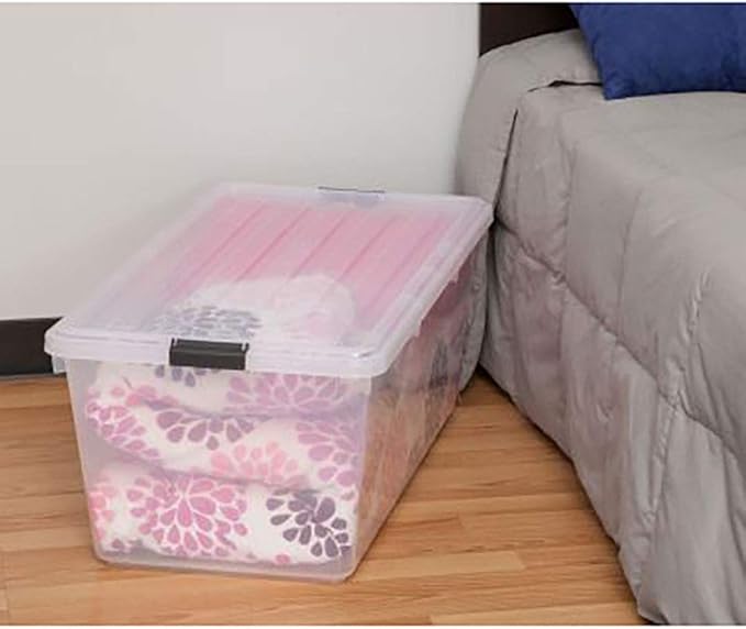 IRIS USA 91 Qt Stackable Plastic Storage Bins with Lids, 1 Pack - BPA-Free, See-Through Organizing Solution, Latches, Durable Nestable Containers, Secure Pull Handle, Made in USA - Clear