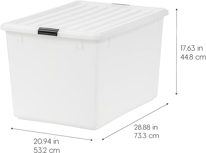 IRIS USA 132 Qt Stackable Plastic Storage Bins with Lids, 1 Pack - BPA-Free, See-Through Organizing Solution, Latches, Durable Nestable Containers, Secure Pull Handle, Made in USA - Clear