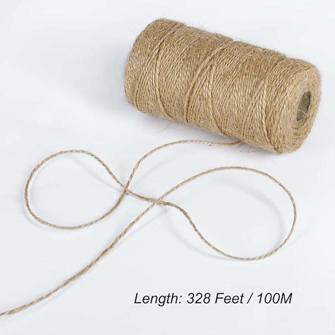 Tenn Well Natural Jute Twine, 656 Feet 1mm Thin Rustic Twine String for Arts & Crafts, Gift Wrapping, Gardening, Wedding, Halloween Decor, Christmas Ornaments (2PCS X 328 Feet)
