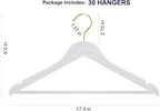 Amber Home 30 Pack White Wooden Coat Hangers with Gold Hook, White Wood Suit Hangers with Non-Slip Pant Bar, Clothes Hangers for Closet Organization, Shirts, Jackets, Dresses and Pants (White+Gold,30)