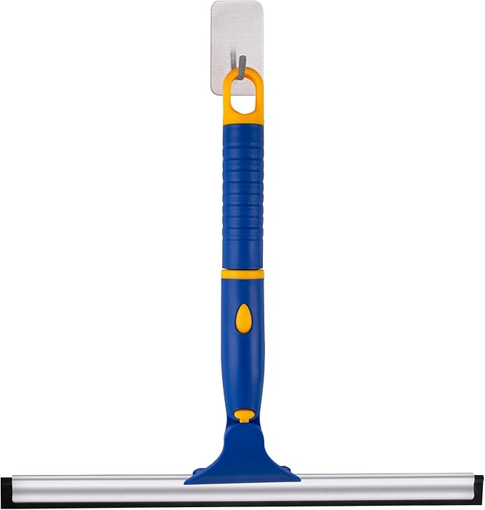 ITTAHO Shower Squeegee for Glass Doors, All-Purpose Anti-Slip Window Squeegee with 2 Blades, Window Cleaner Tool for Shower Doors, Windows, Bathroom and Car Windshields
