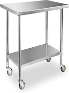 STABLEINK Stainless Steel Table with Caster Wheels 24 x 30 Inches, NSF Commercial Prep & Work Table with Adjustable Undershelf and Table Foot, for Commercial Kitchen, Restaurant, Hotel and Garage