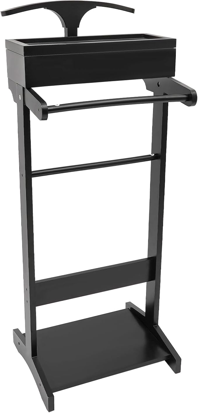 Wood Suit Rack Suit Stand for Man and Women Clothes Valet with Drawer Suit Valet Stands Men Valet Black Suit Valet for Entryway Office Living Room