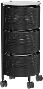 Vegetables Storage Basket, Rotating Storage Shelves Basket Carts Rack Organizer Bin on Rolling Wheels in Kitchen Household for Fruits Grocery Corns Potatos-(3-tier,White)