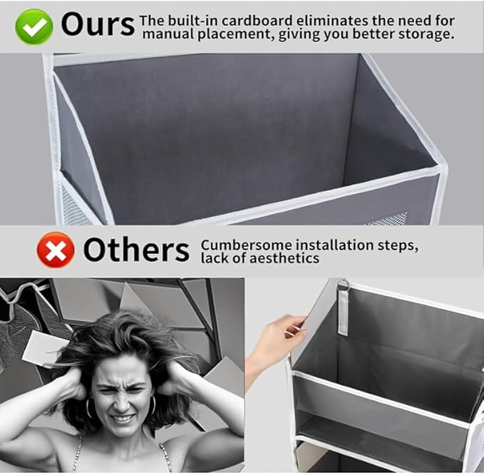 Over The Door Organizer Storage, 5 Shelf Hanging Door Organizer with 5 Large Capacity Pockets, Anti Tilt 44 lb Load Hanging Organizer for Bedroom, Bathroom, Pantry, Nursery (Grey, 1 Pack)