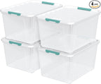 85 Quart Plastic Storage Bin with Latching Lid, Large Clear Storage Box, 4 Pack