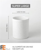FUN ELEMENTS Kitchen Utensil Holder, 7.2" Super Large Utensil Crock Heavy and Stable Lace Emboss Ceramic Utensil Holder for Kitchen Counter (Bright White)