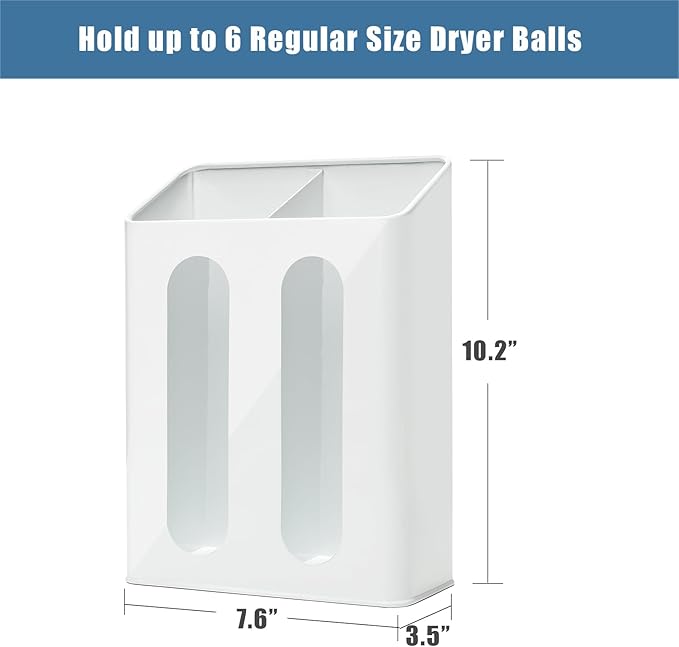 SSTATES Magnetic Dryer Balls Holder for Laundry Room Organization and Storage, Modern Lint Bin for Farmhouse Decor, White (Balls Not Included)