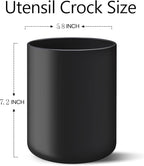 Black Kitchen Utensil Holder for Countertop, Large 7.2 Matte Ceramic Cooking Utensil Crock for Counter Easy to Clean, Modern Spatula Holder for Farmhouse Décor 7.2×5.8 INCH