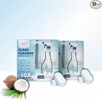 Glass Cleaner Refill Tablets | Plant-Based Streak-Free Window & Mirror Cleaner | Non-Toxic & Eco-Friendly Cleaning Solution | Plastic-Free Packaging | Unscented - Pack of 32