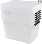 Jekiyo 50 Liter Clear Storage Bin on Wheels, Large Plastic Latching Box, 6 Pack
