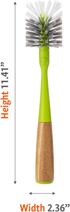 Full Circle Clean Reach - Bamboo Handle Bottle & Mug Scrubber with Replaceable Head, Long Handle Brush for Deep Cleaning Water Bottles, Baby Bottles, Flasks, Tumblers, Vases, and Kitchen Sink, Green