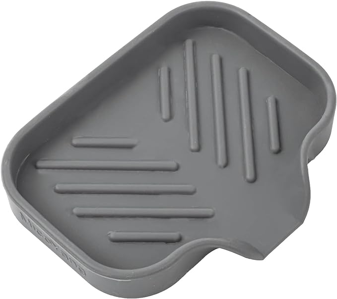 Silicone Bathroom Soap Dishes with Drain Spout-Bathroom and Kitchen Sink Organizer,Sponge Holder,Dish Soap Tray,Perfect for Dispenser,Scrubber,Bottle,Cup on Sink or Counter-Grey 4.9"×3.2"