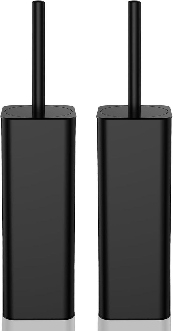 DOWRY Toilet Bowl Brush and Holder for Bathroom, Deep Cleaning Toilet Brush and Holder Set with Long Handle, Hidden Toilet Bowl Brush with Replaceable Head,Modern Decor Black Square 2PCS