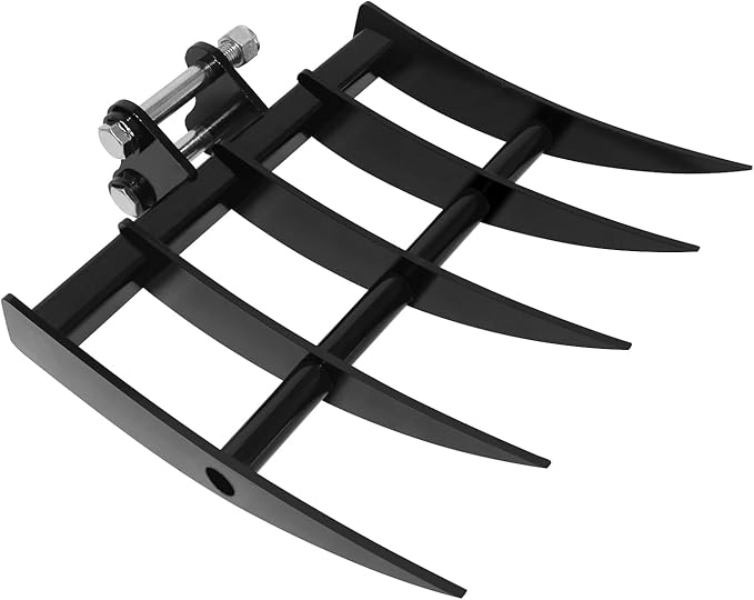 Mini Excavator Attachment Rake，Small Diggers Metal Backhoe Rake，3.54" Span, 0.98" Pin Hole，Includes 2 Link Pins，Fit for Mini Excavator