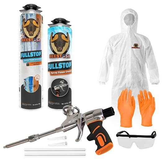 BEEST FullStop Spray Foam Insulation Kit for Walls and Attic - 20 Board ft/sq.ft. Perfect Heat & Acoustic Insulation for Reduced Energy Bills - 1X Spray Foam Can, 1x Cleaner, 1x Pro Gun & Safety Gear