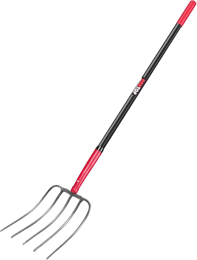 5-Tine Pitch Fork Garden Forks Heavy Duty Manure Fork Pitchfork with Long Fiberglass Handle for Garden Farm Yardwork,58 inches