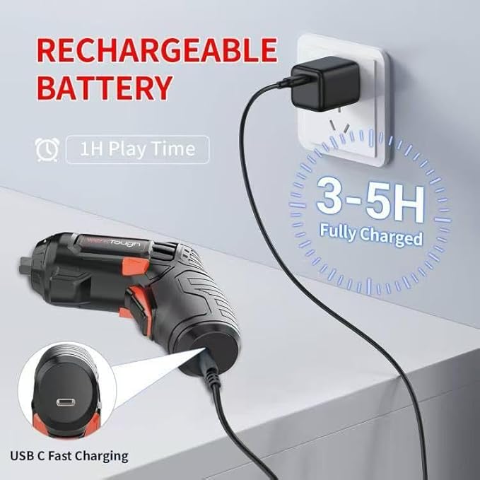 4V Cordless Rechargeable Screwdriver,Max 10Nm Electric Power Screwdriver Set with Cutting Head for Plastic/Fabric/PVC/Cardboard, 1500mAh Fast USB-C Charging, 27 Bits